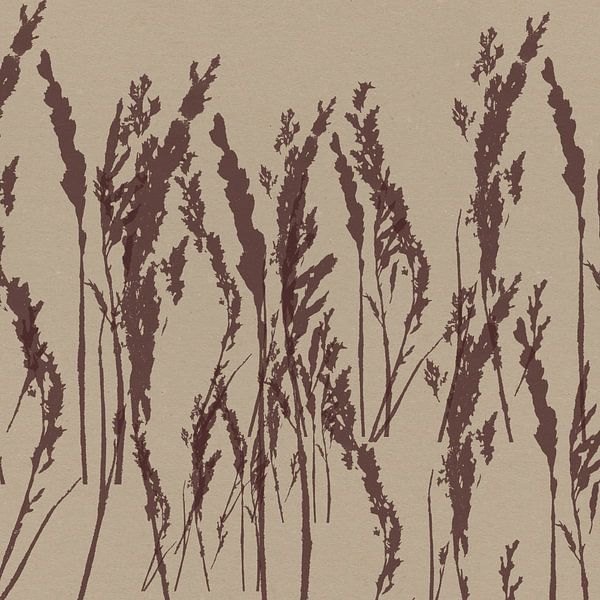Grass in brown on beige. Modern botanical art. by Dina Dankers