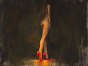 nude in red heels in classic Dutch light by Franka Poulain thumbnail
