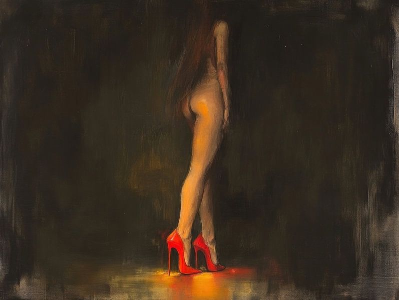 nude in red heels in classic Dutch light by Franka Poulain