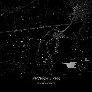 Schwarz-weiße Karte von Zevenhuizen, Südholland. von Rezona