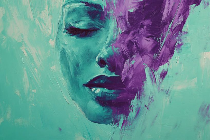 Vrouw Portret in Turquoise Droomtoestand van Eva Lee