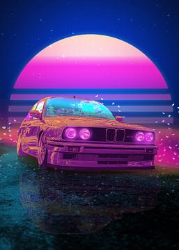 BMW E30 Synthwave Poster van Ali Firdaus