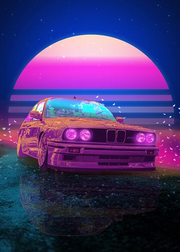 BMW E30 Synthwave Poster