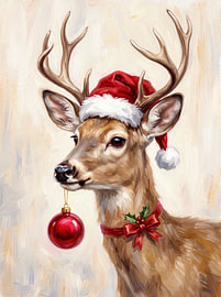 Reh mit roter Christbaumkugel zur Winterzeit von AidasignArt