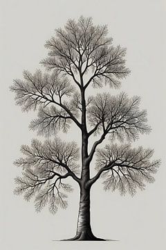 Minimalistische lijntekening van een boom van De Muurdecoratie