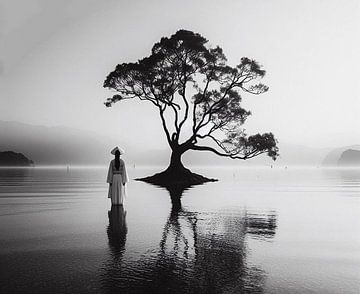 Vrouw alleen met boom . Japandi .( 1) van Ineke de Rijk