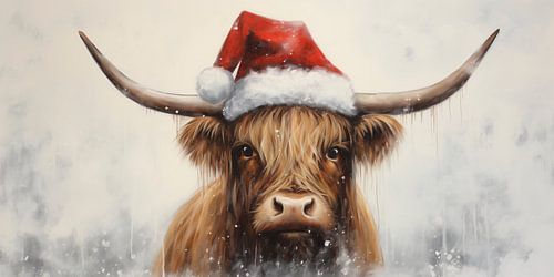 Schotse Hooglander met Kerstmuts