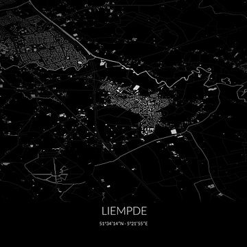 Schwarz-weiße Karte von Liempde, Nordbrabant. von Rezona