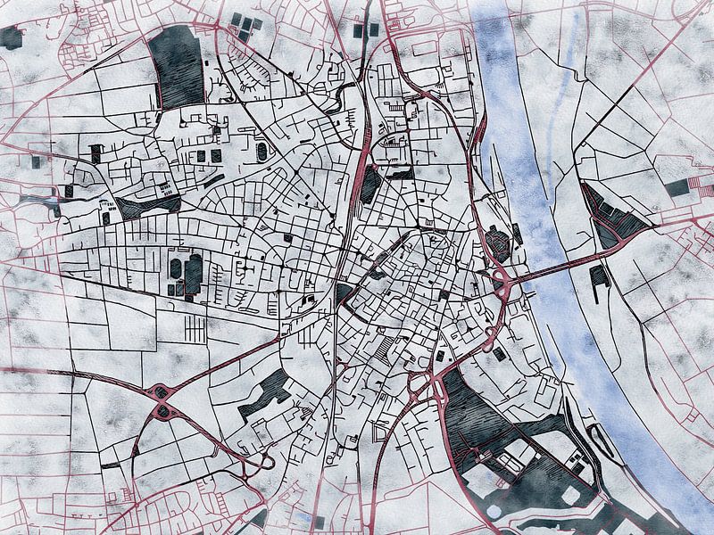 Map of Worms with the style 'White Winter' by Maporia