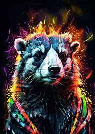 Badger Neon Waterverfschilderij – Opvallende wanddecoratie met bosdieren