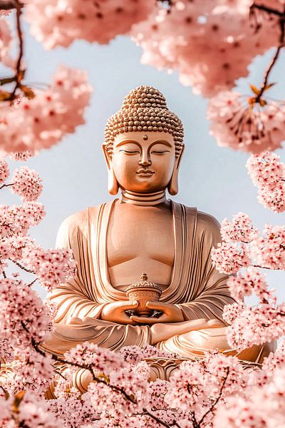 Bouddha en or entouré de fleurs par Art & Soul Creations