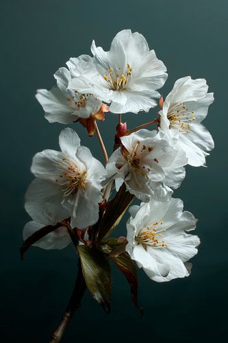 Witte bloesem op donkergroene achtergrond