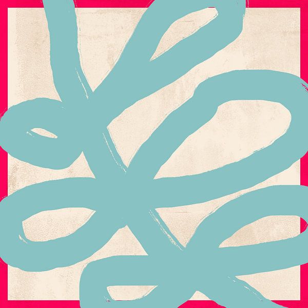 Light blue leaf on white and neon pink. Colorful abstract art. by Dina Dankers