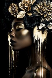 Goldene Frau mit Blumen