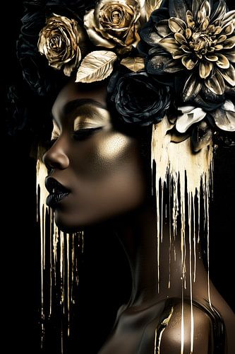 Golden woman with flowers