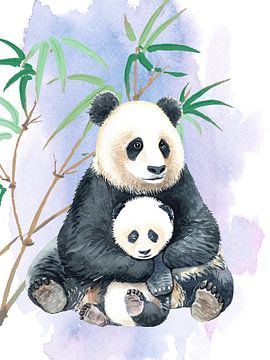 Panda's met jong van Printed Artings