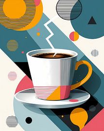 Coffee cup with an abstract geometric design for a café-boutique by Liona Toussaint