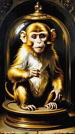 Monkey in glass bell jar by Maud De Vries
