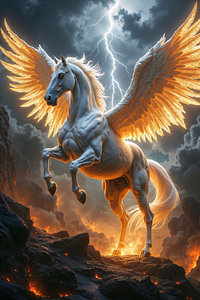 Fantasy Gothic Wall Art: AUREON - The White Pegasus of Thunder