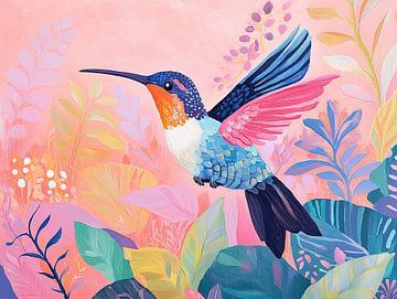 Colourful hummingbird in garden by Eye catching paintings