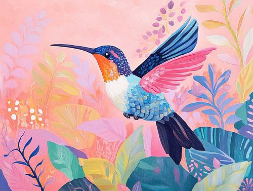 Colibri coloré dans le jardin sur Peintures accrocheuses