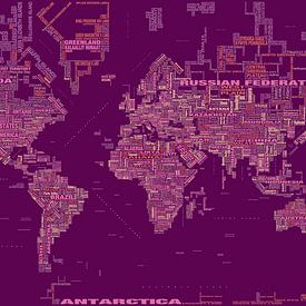 Wereldkaart Typografie, Magenta van MAPOM Geoatlas