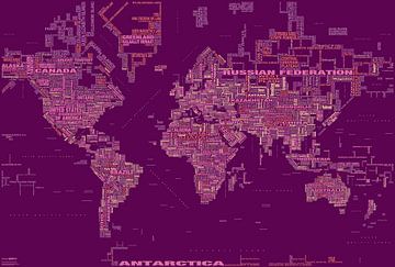 Typographic Text World Map, Magenta