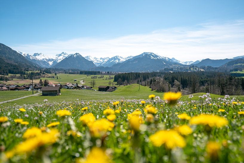 Spring with snow in the Allgäu mountains and a view of Oberstdorf by Leo Schindzielorz