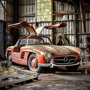 Lost Place Mercedes 300 SL portes battantes rouge Remise Grange