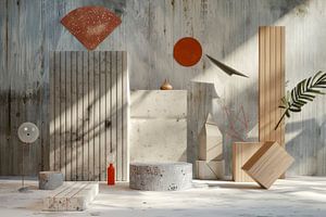 Interieur mit Holz und Beton als digitale Kunstkomposition