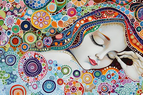 Digitaal abstract schilderachtig portret fictieve vrouw en kind