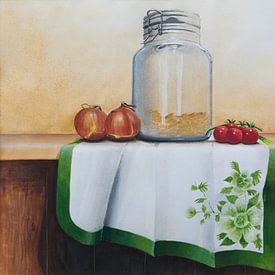 Stilleven weckpot en cherry tomaten (Aquarel) van David Soekana