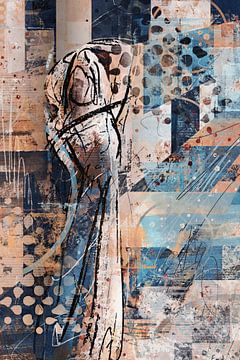 Dessin abstrait femme avec robe - dessin de geste en couleur sur Emiel de Lange