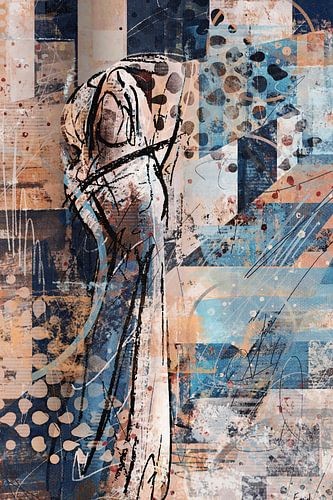 Dessin abstrait femme avec robe - dessin de geste en couleur sur Emiel de Lange