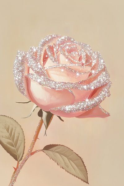 Rose étincelante avec accents pailletés par Melloi Art Prints
