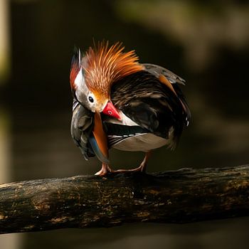 Reinigung der Mandarinente auf dem Kofferraum