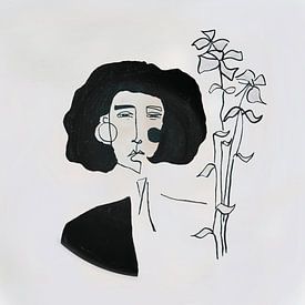 vrouw met bloemen boeket van kath.illustrated