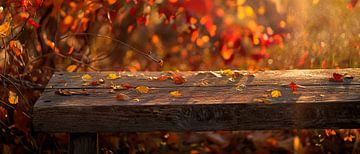 Colourful leaves on a wooden bench by Poster Art Shop