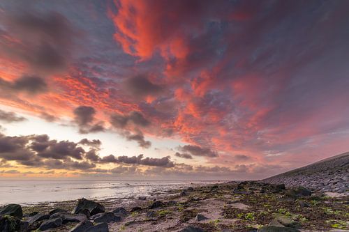Enjoying a spectacular sunset over the Wadden Sea