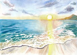 Zonsondergang op het strand met zicht op Martinique en de Caribische golven van Markus Bleichner