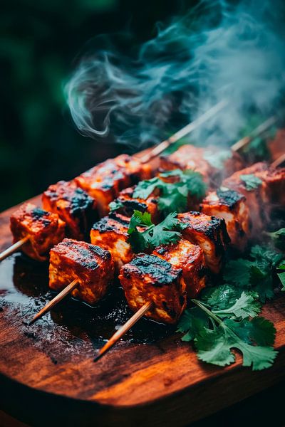 Gegrillte Spieße mit Kräutern und Rauch von Poster Art Shop
