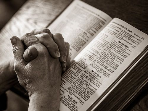 betende Hände über einer Bibel