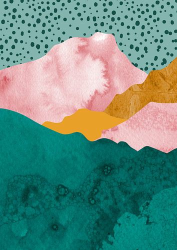 Collage : paysage coloré et abstrait.