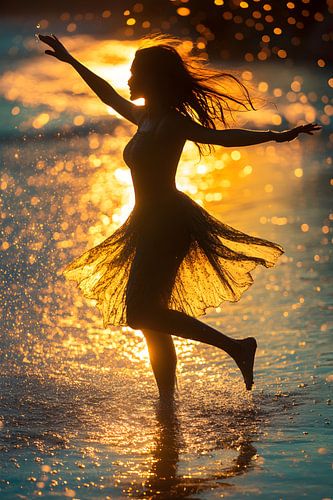 Vrouw, dansend op het strand