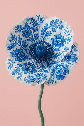 Coquelicot bleu de Delft - Splendeur en porcelaine sur tige