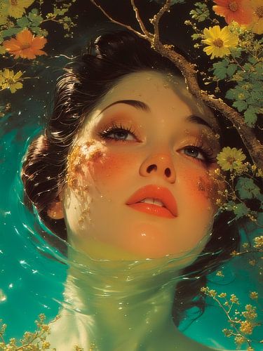 Bloemendompeling - portret in smaragdgroen water