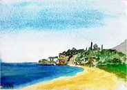 Strand, aan het Almyra strand - Elaiochorio - Griekenland - Aquarel geschilderd door VK (Veit Kessle van ADLER & Co / Caj Kessler thumbnail