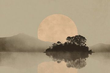Minimalist lake - Japandi watercolour art by Niklas Maximilian