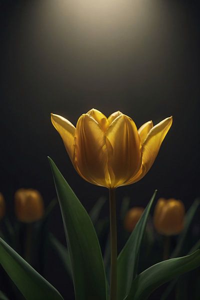 Gloeiende gele tulp in het donker van Art & Soul Creations