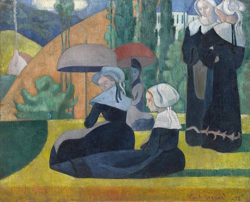 Emile Bernard - Bretonse vrouwen met paraplu's (1892)